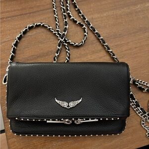 Zadig & Voltaire Black Leather Clutch with Silver Chain